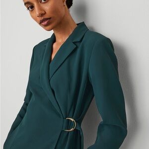 Ann Taylor Sz 16 NWT Notched Lapel Tie Waist Sheath Dress Deep Slate Green